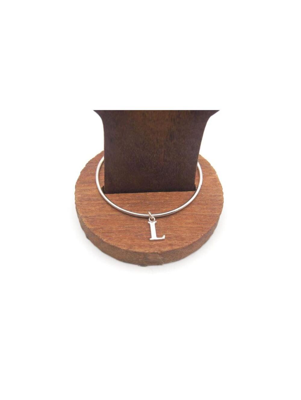 Vintage Silver Tone L Monogram Charm Bracelet, 8" Bangle Bracelet.